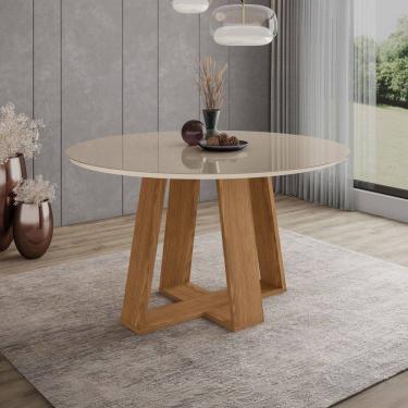 Imagem de Mesa de Madeira Lins 140 Cm com Vidro Natural/Off White - Henn