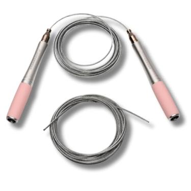 Imagem de Hyperwear Corda de salto de velocidade ajustável – Cabeça autotravante patenteada, suspensões de alumínio com punhos serrilhados de silicone (rosa) e corda de arame bônus para CrossFit, Boxe e