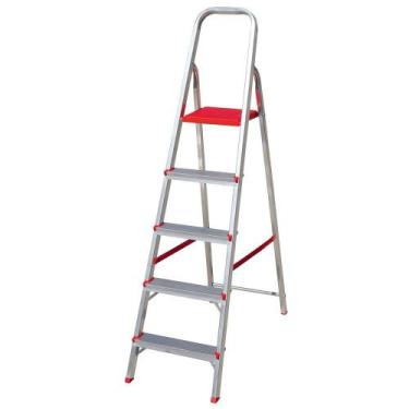 Imagem de Escada Doméstica em Alumínio 5 Degraus Suporta 120kg Pés Antiderrapant