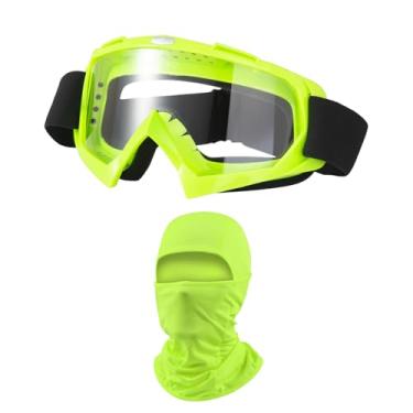 Imagem de LJDJ Óculos de motocross para motocicleta off-road para quadriciclo com proteção solar UV balaclava cobertura facial completa (fruta verde/transparente + máscara)