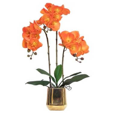 Imagem de VIVIFLO Conjunto de flores artificiais de orquídeas falsas Phalaenopsis, orquídea de borboleta falsa, orquídea de toque real, para casamento, casa, escritório, festa, hotel, quintal, restaurante,