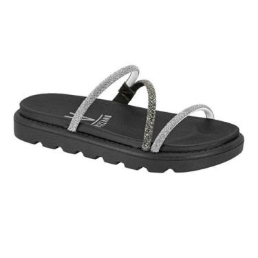Imagem de Sandália Vizzano Rasteirinha Tratorada Slide Strass 3 Tiras, Preto, 35