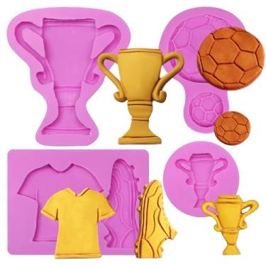 Imagem de Moldes de silicone para fondant de futebol, 4 pacotes, tênis bola de futebol moldes de chocolate para decoração de bolo de aniversário para meninos, topos de cupcake, doces, argila de resina
