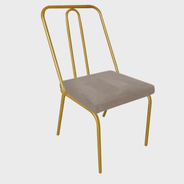 Imagem de Cadeira de Jantar Drika Office Escritório Recepção Ferro Dourado Suede Bege - Ahz Móveis