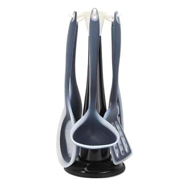 Imagem de Kit Utensílios de Cozinha em Silicone, 7 Peças com Suporte, Cinza, Inclui Espátula, Escumadeira, Colher e Concha