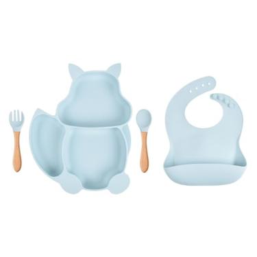 Imagem de Kit de acessórios para Introdução Alimentar Do Bebê Em Silicone Com 4 Peças. Azul.