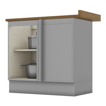 Imagem de Balcão Canto Reto 1 Porta Americana com Tampo - Móveis Henn Cinza/Nature