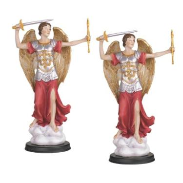 Imagem de ICE ARMOR Conjunto de 2 peças 30,5 cm H Arcanjo Miguel Estátua de São Miguel O Anjo Mais Forte Estatueta Sagrada Ornamento Decoração de Casa Sala Escritório Ideias para Decoração de Casa