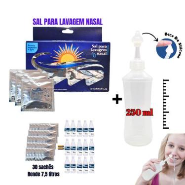 Imagem de Kit Lavagem Nasal Sal c/ 30 Sachês + Dispositvo Bico Reto - Ecommerce 
