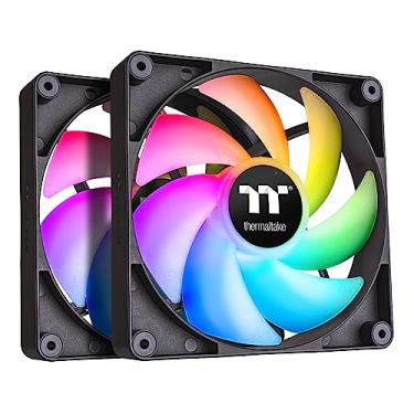 Imagem de Thermaltake Ventoinha de resfriamento para PC CT140 ARGB Sync (pacote com 2 ventiladores), sincronização de placa mãe 5V, 16,8 milhões de cores, 9 LEDs endereçáveis, caixa de rolamento hidráulico de