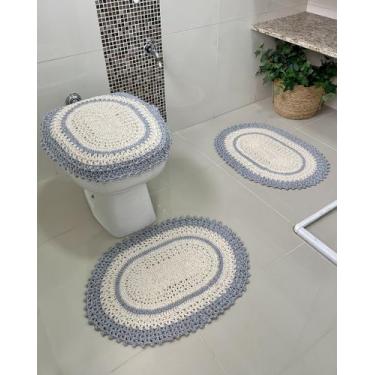 Imagem de Jogo De Banheiro Em Crochê 3 Peças Vezinho Artesanal - Genérico, Cinza