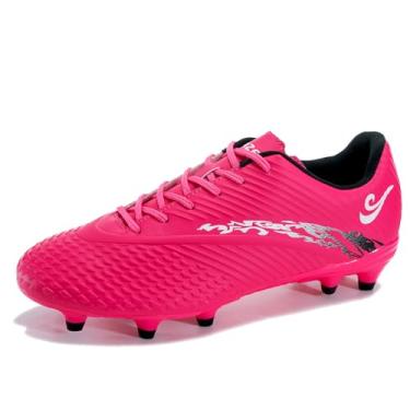 Imagem de ORRZER Chuteiras de futebol masculinas femininas, leves, profissionais, para treinamento atlético, com cadarços, calçados de futebol, Rosa vermelho/branco, 12 Women/10.5 Men