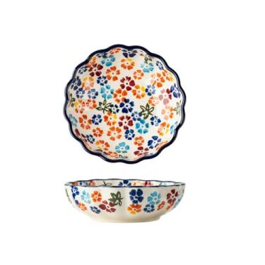 Imagem de Prato de cerâmica pintado à mão, prato de osso retrô para casa - sombra de flor colorida prato de pétalas de 15 cm