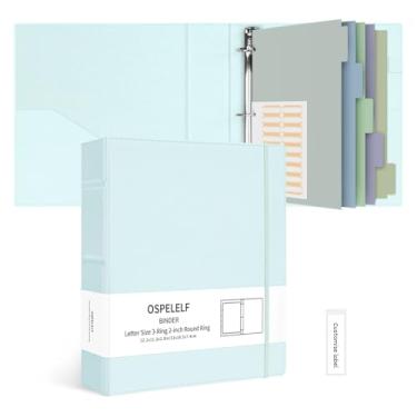 Imagem de Ospelelf Pasta de couro vintage com 3 anéis de 5 cm, organizador profissional adequado para documentos de tamanho carta, divisórias de fichário com abas, azul