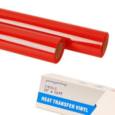 Imagem de guangyintong Rolos de vinil HTV de transferência de calor vermelho, 2 rolos de 30,5 cm x 3,7 m, ferro vermelho em vinil para camisetas, superfície brilhante, vinil HTV para todas as máquinas de cortar