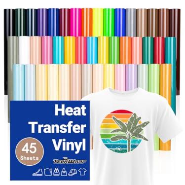 Imagem de TECKWRAP Pacote de vinil de transferência de calor HTV 30,5 x 25,4 cm - Inclui 45 folhas de cores sortidas, ferro em vinil, design de prensa térmica para camisetas DIY e outros tecidos