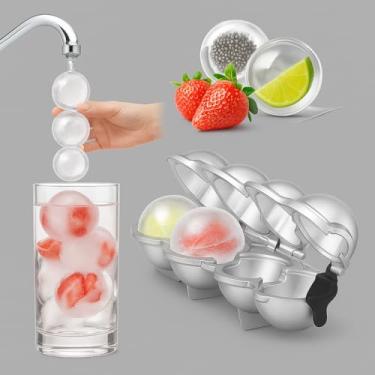 Imagem de Forma de Gelo com tampa em Esfera Redonda 3D, 4 Cavidades, para Whisky e Drinks.