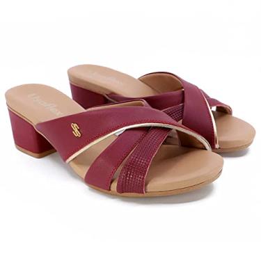 Imagem de Tamanco Usaflex Salto Bloco Tiras Cruzadas - Vermelho Escuro - 34