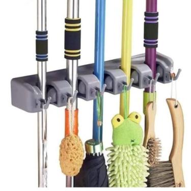 Imagem de Suporte de Vassoura Montado na Parede 6 Ganchos para Vassouras e Rodos