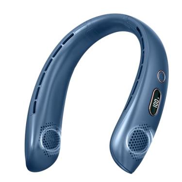 Imagem de VEKK Ventilador de pescoço, ventilador portátil sem lâmina, bateria de 6000 mAh recarregável por USB, tela de LED, ventilador pessoal vestível de resfriamento de 360°, 3 velocidades, silencioso