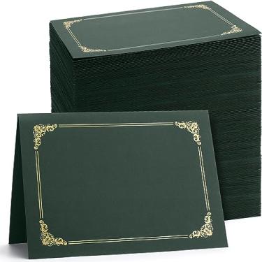 Imagem de Fainne 120 pacotes de porta-certificados a granel, capas de diploma borda dourada, capas de documentos para certificados de prêmio tamanho carta 21 x 27 cm, papel-cartão, documentos e cartolina (verde