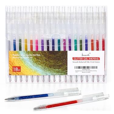 Imagem de Grabie Canetas de tinta de gel com glitter, conjunto de canetas de gel com glitter vibrante, canetas de gel com tampa de 18 cores, marcadores de glitter retráteis, canetas de gel coloridas com glitter
