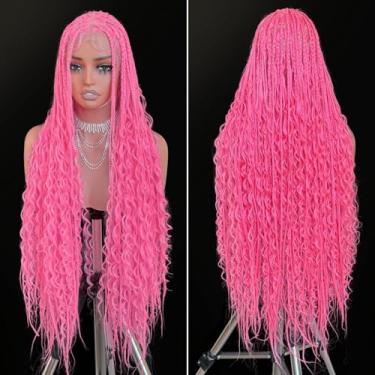 Imagem de FABÉLLE Peruca Sintética Rosa Ondulada Trançada Com Cabelo De Bebê, Sem Nós, Trança Quadrada, Leve, Resistente Ao Calor, Peruca De Renda Sintética Trançada