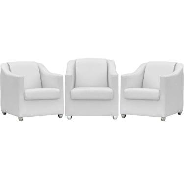 Imagem de Kit 3 Poltronas Mila Corino Cores Pé De Plástico Cromado - Branco Corino
