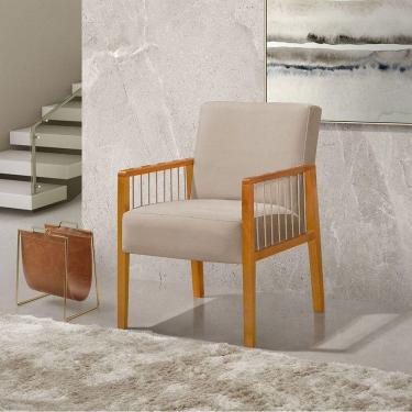 Imagem de Poltrona Decorativa Base Em Madeira Maciça E Corda Náutica Copacabana Veludo Bege - Bege