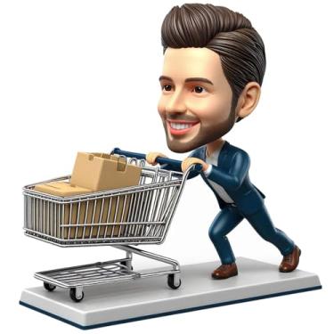 Imagem de Carrinho de compras masculino que balança a cabeça empurrando carrinho de compras feito à mão a partir de sua foto personalizado para maridos pais, supermercado, decoração de casa, presente de