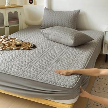 Imagem de Protetor de colchão acolchoado respirável com bolso profundo, capa de cama antiderrapante, capa de colchão impermeável espessa, lavável, à prova de poeira, acessório de cama cinza ||solteiro: 89 x 200