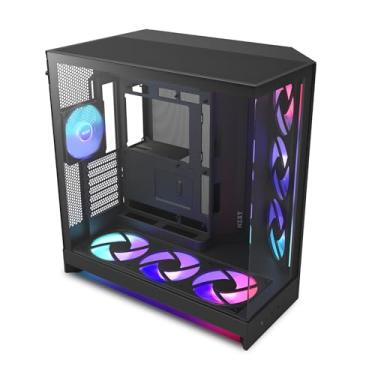 Imagem de NZXT H9 Flow RGB+ (2025) – Caixa de PC de fluxo de ar de torre média ATX de câmara dupla grande – Inclui 7 ventiladores RGB (6 x 140 mm, 1 x 120 mm) e hub de controle – Suporte de radiador de 420 mm
