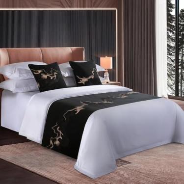 Imagem de Cachecol de cama de hotel para cama de corredor macio mantas de cama modernas cobertas de poliéster cachecol para pé da cama cor jacquard cauda de cama capa de cama faixa de acabamento de cama preto