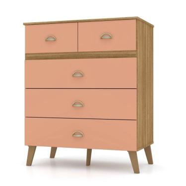 Imagem de Cômoda 5 Gavetas Estilo Retrô 91cm Ziza V02 Nature-camarim - Mpozenato