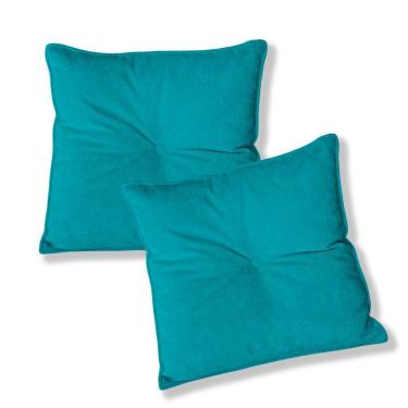 Imagem de Kit 2 Almofadas Quadradas Tina Com Botão Central Veludo - 7 Decor Azul Turquesa