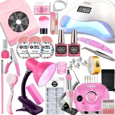 Imagem de Kit Unhas Gel Alongamento Completo Lixadeira Elétrica Motor Porquinho 