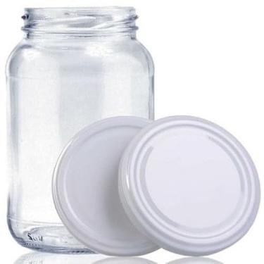 Imagem de Kit 24 Potes De Vidro 500ml Com Tampa De Metal Branca