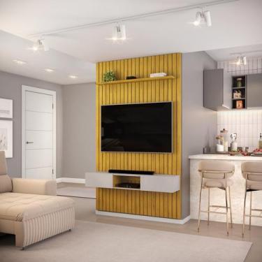 Imagem de Painel Suspenso Ripado C/ Bancada Suspensa 2 Portas Sala Estar TV Até 