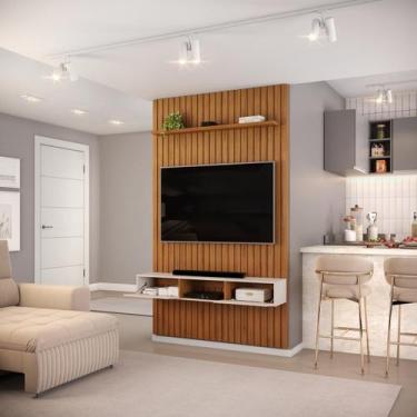 Imagem de Painel Suspenso Ripado C/ Bancada Suspensa 2 Portas Sala Estar TV Até 