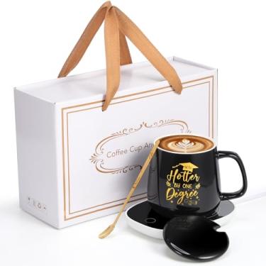Imagem de Baderke Caneca de café de formatura presentes aquecedor de caneca de café de cerâmica com desligamento automático agora mais quente por um grau aquecedor elétrico de chá prato aquecedor de bebidas