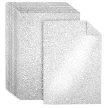 Imagem de Pacote com 25 folhas de papel cartolina dupla face, 20 x 30 cm, papel brilhante 250 g/m² para artes e artesanato, convites decorativos, casamentos e aniversários (prata)
