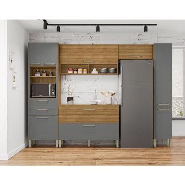 Imagem de Cozinha Modulada Ambiente Ametista Composição 4 Freijó Gris Ripado - Kits Paraná
