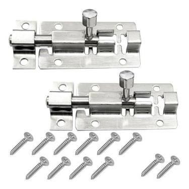 Imagem de 02 Tricos Porta Janelas Tarjeta Ferrolho Redondo Trancar 7cm - HM