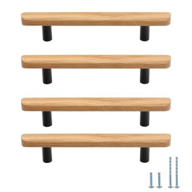 Imagem de Evionlin Puxador de armário de cozinha quadrado simples de 9,6 cm de carvalho, puxadores de porta de armário de cozinha, 8 peças