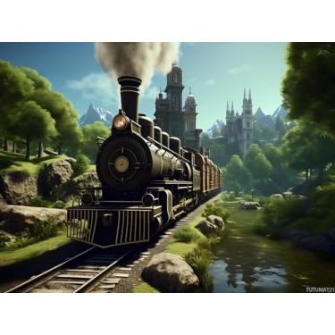 Imagem de Trem a vapor vintage Chugging Through Mountains Diamond Art para adultos, 5D Round Strass Diamond Painting for Adult Embroidery Art Kit, para decoração de parede de casa, decoração de quarto ou