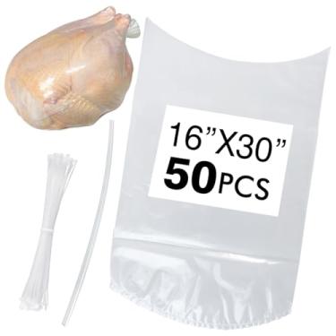 Imagem de Sacos retráteis para aves, sacos de frango, pacote com 50 (40,6 x 76,2 cm), congelador transparente com 30 zíperes, canudos de silicone para galinhas, coelhos