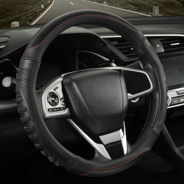 Imagem de WJMZ Capa de volante 3D ótima aderência com orifício de favo de mel 3D, design esportivo antiderrapante, grande 40,6 cm para F150 F250 F350 Modelo S X Ram 4Runner Tacoma Tundra Range Rover (toda preta