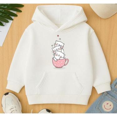 Imagem de Canguru Moletom Infantil Feminino Estampa Gatinho na Xicara Fofo Delic