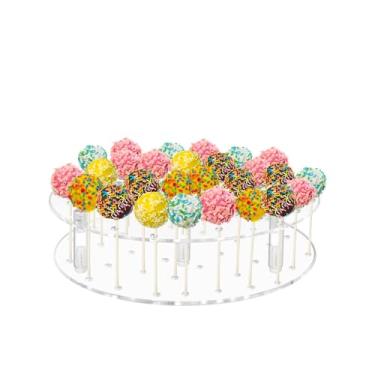 Imagem de ELEGICKLIP Suporte de Exibição de Bolo Pop com 36 Furos - Suporte de Exibição de Pirulito de Acrílico Redondo Transparente Perfeito para Festas e Comemorações de Aniversário