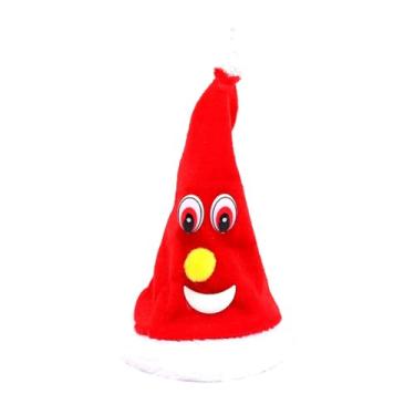 Imagem de Gorro de Natal Decorativo Animado, Vermelho, com Rosto Sorridente, Canta e Dança
